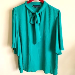 ELOQUII bow flutter sleeve blouse kelly green women’s 18